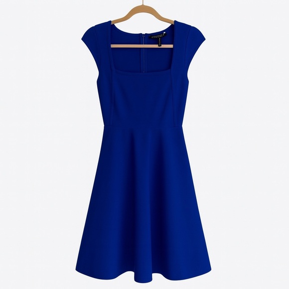 BCBG Max Azria Blue Fit & Flare Bandage Dress Cap Sleeve Bodycon Skater Mini XS - Picture 1 of 6